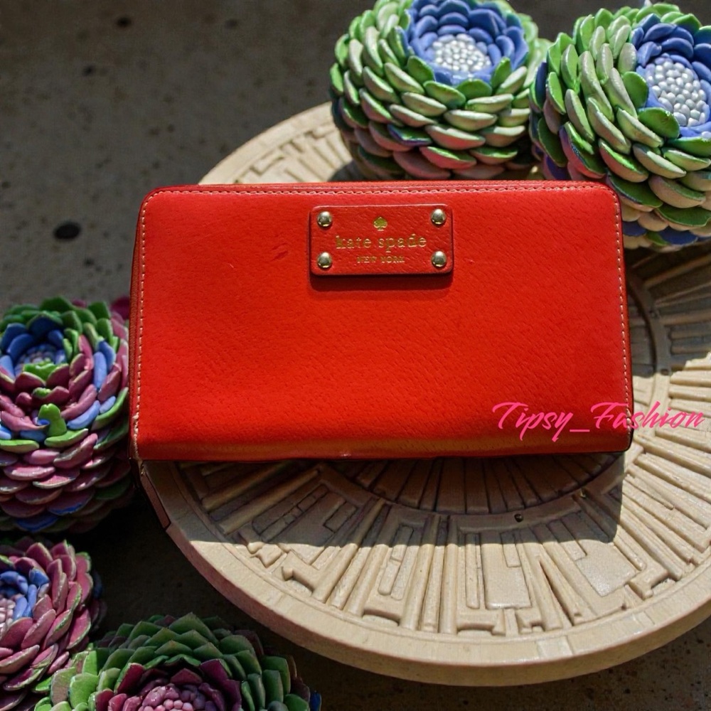 Kate Spade Wellesley Neda Zip Around Leather Continental Wallet Red Orange
